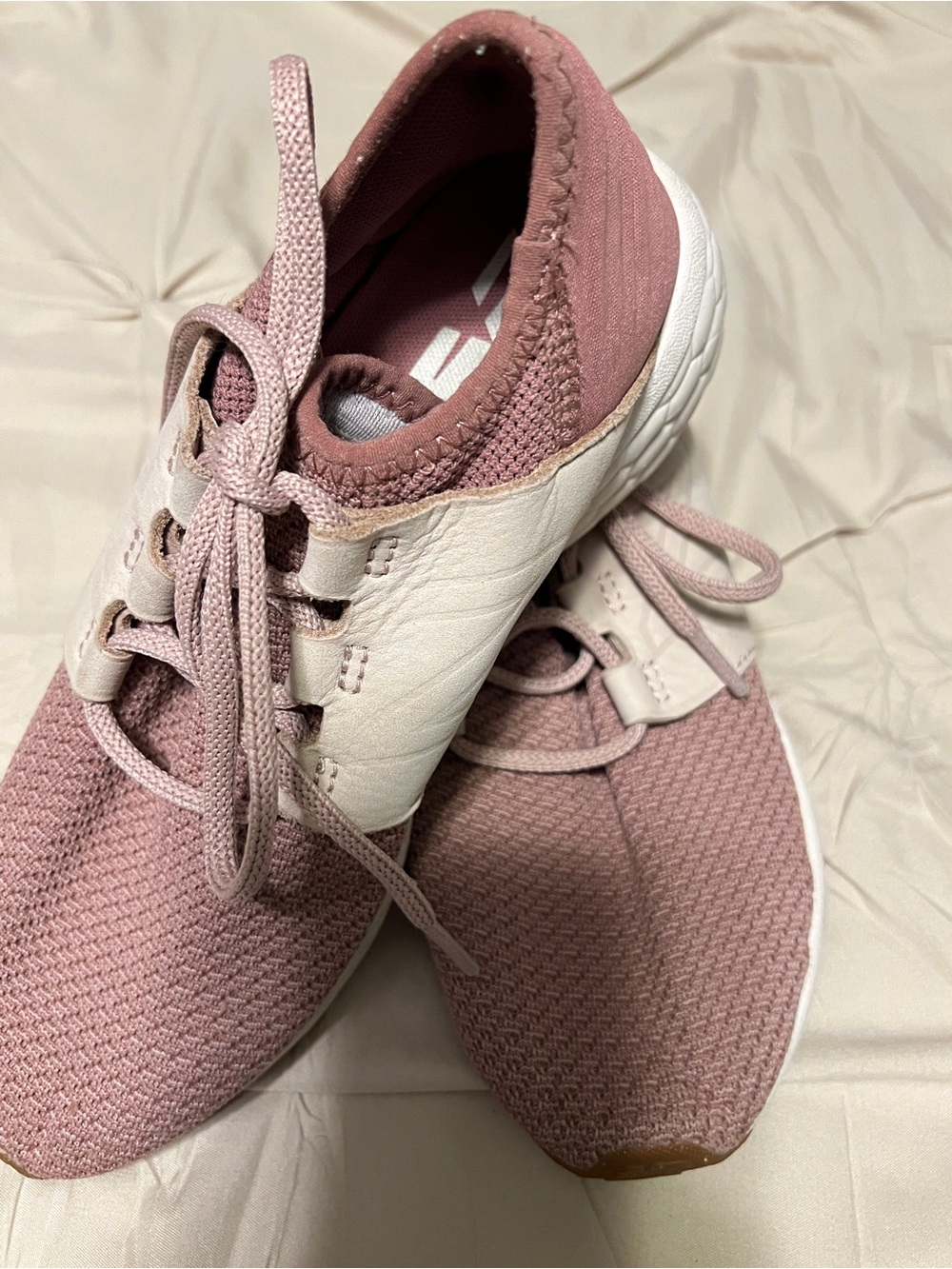 New Balance Rose Pink Knit Lace-Up Sneakers with White Accents